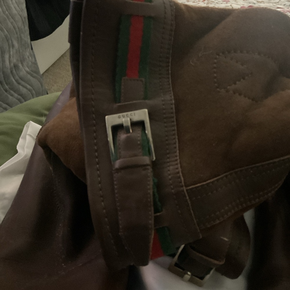 Gucci Brown Leather Ankle Boots with Green and Red Accents - Picture 5 of 6